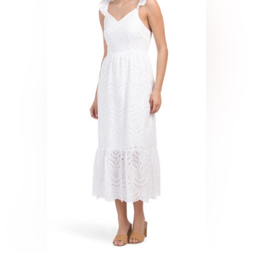 SINCERELY JULES White Eyelet Ruffle Hem Dress Size Medium